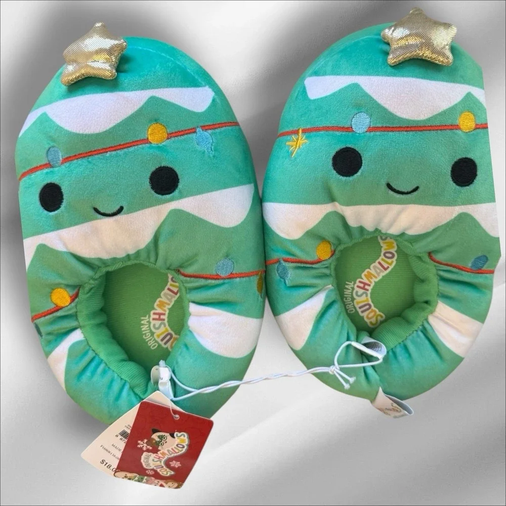 Squishmallows‎ Christmas Tree Slippers Kids Size 4-5 Plush NWT